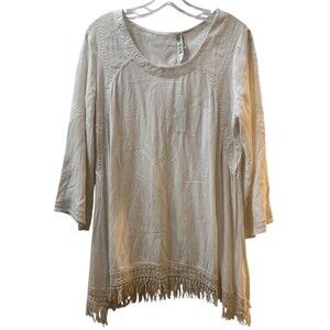 Monoreno by Anthropologie Embroidered Chiffon Gauze Blouse Size Small Cream NWT